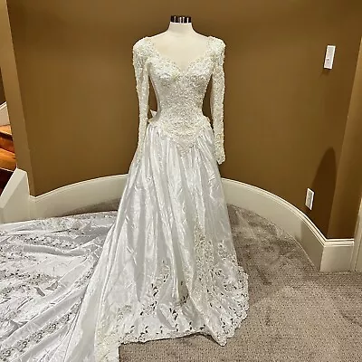 Mori Lee Wedding Dress Gown Size 8 Lace Fitted Bodice Beaded Detail SEE VIDEO • $2000