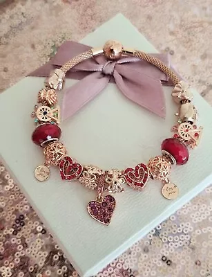 Genuine Pandora Bracelet Bangle Rose Gold ALE MET+Rose Charms 19 Cm+Pandora Box  • £84.99
