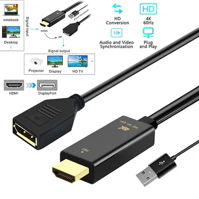 For PC Laptop 4K HD Display Port DP Male To HDMI Female Adapter Converter Cable • £12.72