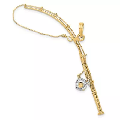 14K W/Rhodium 3-D Moveable Fishing Pole W/ Reel Charm Bracelet Necklace • $430.76