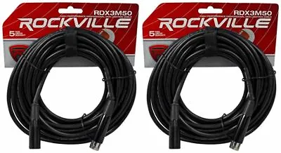 (2) Rockville RDX3M50 50 Foot 3 Pin DMX Lighting Cables 100% OFC Female To Male • $34.95