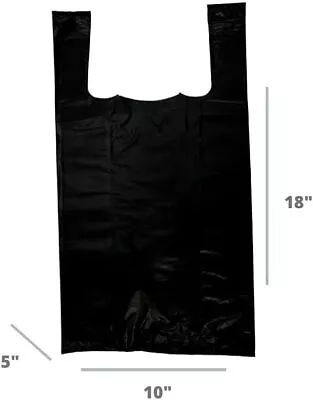 Black Extra Strong Plastic T-Shirt Bags 1/8 Retail Shopping Bags 10 X 5 X 18 .63 • $10.99