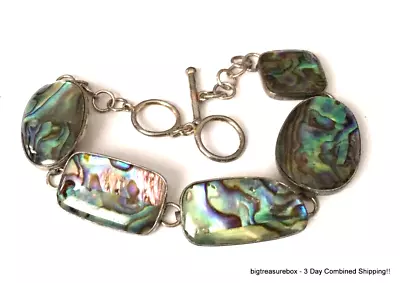 Vtg Bracelet MARKED LUC 925 STERLING SILVER Tennis Chain Abalone Shell Lot Y • $0.99