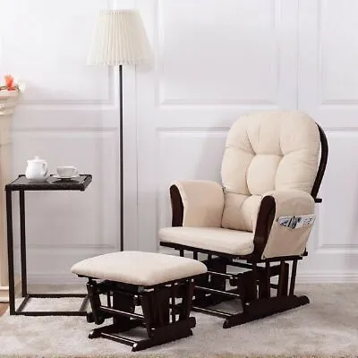 Baby Nursery Relax Rocker Rocking Chair Glider & Ottoman Set W/ Cushion Beige • $319.99