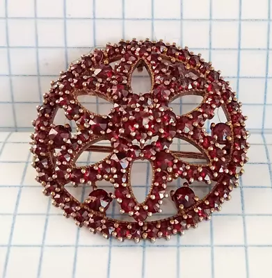 Vintage Brooch Gilt Silver 900 Natural Czech Bohemian Garnet. Women's Jewelry • $240