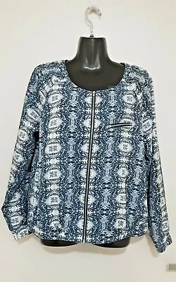 $13 • Buy Size 14 Women's Blue Pattern Long Sleeve Zip Front 'target' Jacket Euc