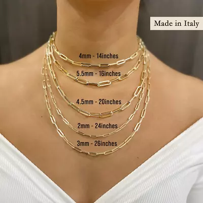 Paperclip Chain Necklace 14K Solid Yellow Gold | Layering Necklace | 14  16  20  • $177.99