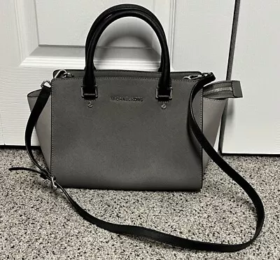 Michael Kors Leather Gray And Black Selma Purse With Shoulder Strap • $54.99