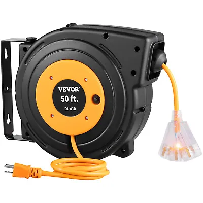 VEVOR Retractable Extension Cord Reel Power Cord Reel 50FT 14AWG/3C SJTOW UL • $70.99