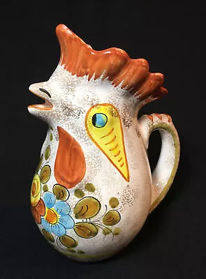 Made In ITALY Deruta ROOSTER PITCHER  Glazed Hand Painted With Flower Design • $19.99