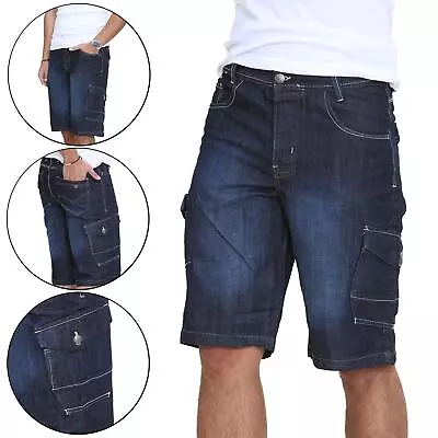 £8.99 • Buy Mens Crosshatch Stretch Denim Cargo Shorts Multi Pockets Cargo 3/4 Knee Length