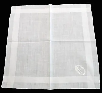 Vintage Hand Embroidered Men's White Cotton Handkerchief 19  Monogrammed  F  • $2.95