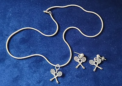 $40 • Buy SET & LOVE 925 Sterling Silver Tennis Rackets Charms 18  Necklace - Earrings NEW