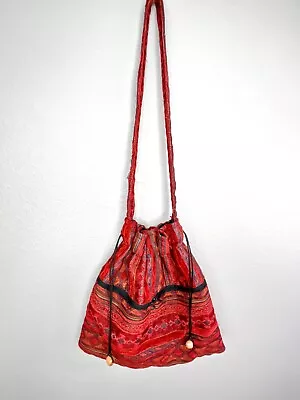 Red Turkish Rug Print Boho Crossbody Large Bag W/ Pockets Drawstring Closure • $30