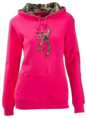 Browning Buckmark Hot Pink Hoodie - Mossy Oak Camo Sweatshirt Ladies Fuchsia • $23.97