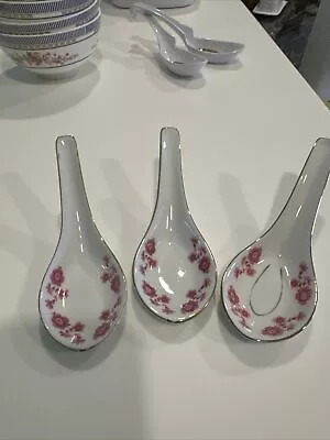 Vintage Porcelain Cherry Blossom Soup Spoons  (3) • $8