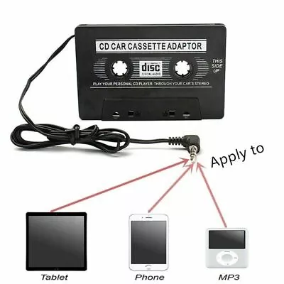 Car Cassette Casette Tape MP3 MP4 Player CD IPod IPhone 3.5mm AUX Audio Adapter • £3.49