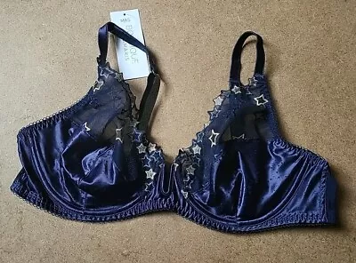 New M&S Boutique X Damaris Navy Astrid Embroidered Plunge Bra Size 40C RRP £26 • £18.99