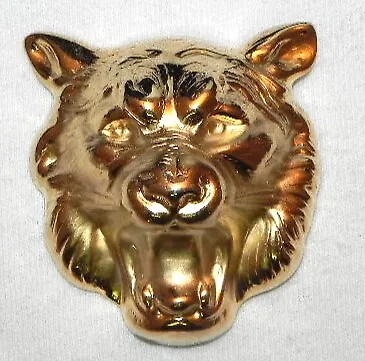 Vintage Gold Plate Big Cougar Cat Head Pin Roaring Lion Brooch 3D Repousse • $8