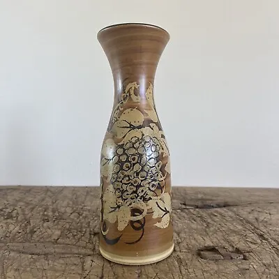 Vtg Pacific Stoneware Wine Carafe Grapevine Pottery Art Vase Signed B Welsh • $34.99