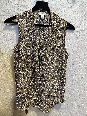 J. CREW Factory Sleeveless Tie-Neck Blouse Tan Brown Leopard XS EUC • $14.95