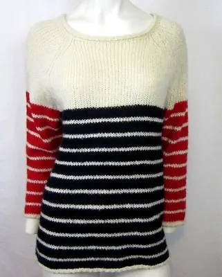 I Love H81 Forever 21 Boat Neck Women's Knitted Sweater Size Lrg Red Blue Cream • $14.99