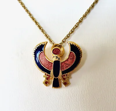 MMA Blue Red Enamel Egyptian Horus Falcon Necklace 12K GF Met Museum 1976 • $25