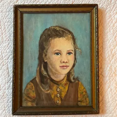 Young Child Girl Portrait Original Oil Painting Hand Painted Vintage 60s • $164