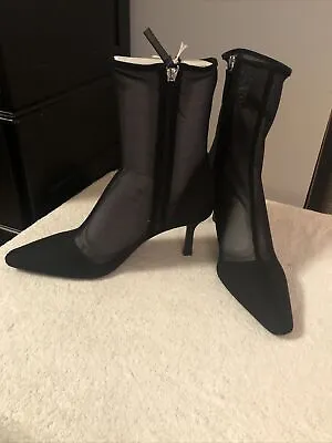 Zara Black Sheer Mesh Fitted Ankle Boot 40/9 New • $38