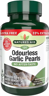 Natures Aid Odourless Garlic Pearls 120 Softgel Capsules One A Day • £7.33
