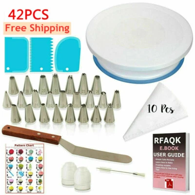 £15.99 • Buy 42pcs Cake Decorating Turntable Baking Tool Roating Stand Nozzle Spatula Kit Set