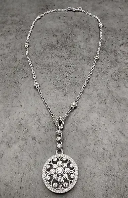 Judith Ripka Sterling Silver Diamonique CZ 18  Station Necklace & Dangle Pendant • $139