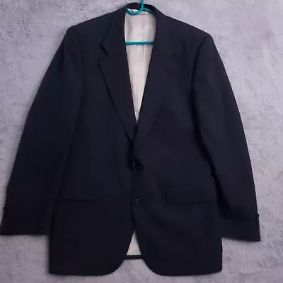 Vintage Burberry Suit Jacket Mens 40R 100% Wool Solid Blue Blazer Made USA 90s • $32.95