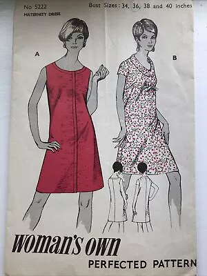 Vintage 1960s Woman's Own Pattern 5222 Misses Maternity Dress Bust 36  CUT • £1.99