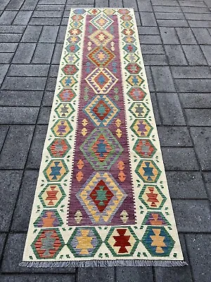 Handmade Afghan Hallway Runner Kilim 303 X 85 Cm Persian Tribal Wool Kelim Rug • $312