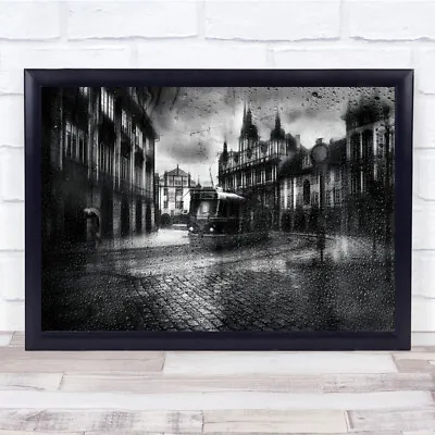 £39.99 • Buy Landscape Prague Water Rain Tram Buildings People Umbrellas Wall Art Print