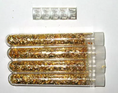 💎 5 X 1 Gram 999 Silver Valcambi Suisse Bars + 4 Vials Of Gold Flakes! • $19.95