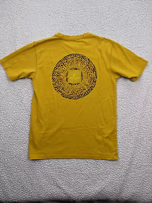 PrAna Dri Balance Mens S Yellow T Shirt Logo Mayan Calendar Tribal Tattoo • $16.94