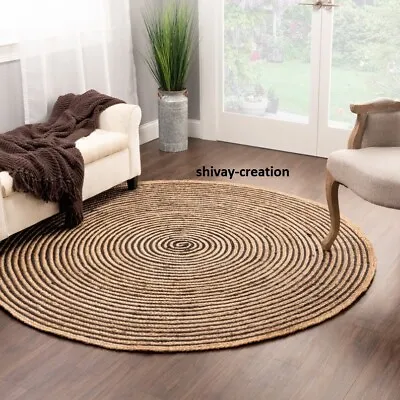Round Rug 100% Natural Jute Braided Style Reversible Carpet Home Decor Area Rugs • $98.09