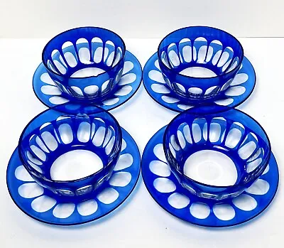 Cut To Clear Cobalt Bowl Plate Set 8 Bohemian Glass Blue Finger Bowl Underplate • $199.99