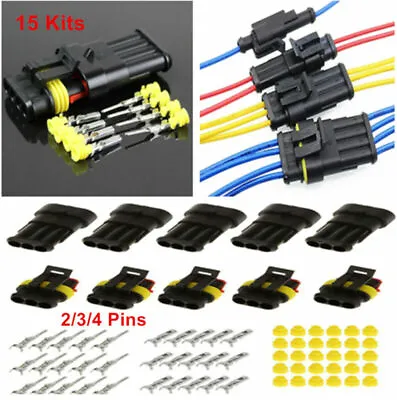 Waterproof 15 Kits 2/3/4 Pin Way Sealed Electrical Wire Connector Plug Universal • $18.89