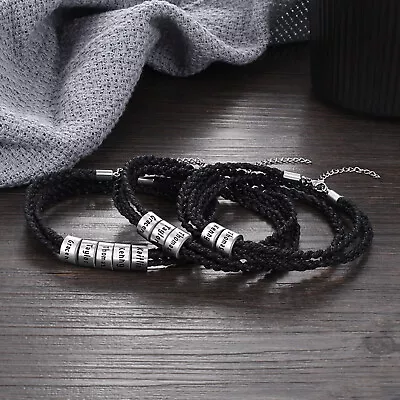 Men's Braided Rope Wrap Bracelet Engraved Beads Style Fashion Jewelry Accessory • £14.39
