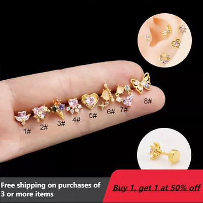 Zircon Screw On Earrings Tragus Helix Cartilage BAR Stud Flat Back Labret Monroe • $3.99