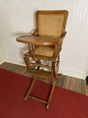 Vintage Convertible Child’s High Chair Rocking Chair Tray Cane Seat Working • $249.99