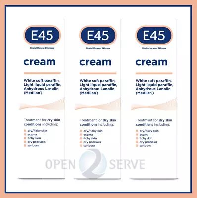 3x E45 Cream Dermatological - Dry Psoriasis | Itchy Skin | Eczema | Sunburn- 50g • £11.99