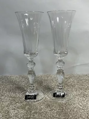 Mikasa Pair Of Venetian Classic Crystal Champagne Flutes • 9  Tall • NIB • NOS • $35