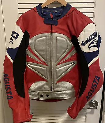 MV Agusta Motorcycle Leather Jacket Size Europe 54 US XL Red Blue Silver White • $300