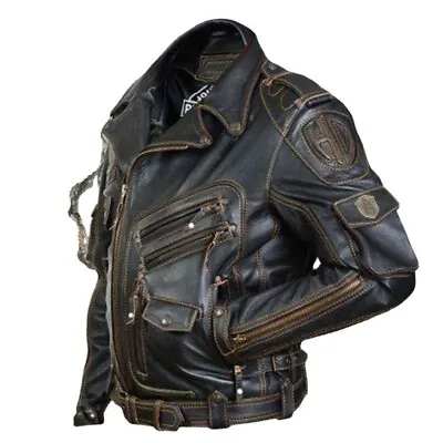 Men's Leather Zipper Black Youth Casual Jacket Locomotive Multi Pocket Coats 5XL • $62.96