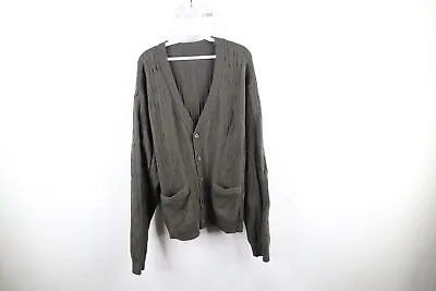 Vtg 90s Streetwear Mens XL Faded Cable Knit Kurt Cobain Cardigan Sweater Green • $67.96