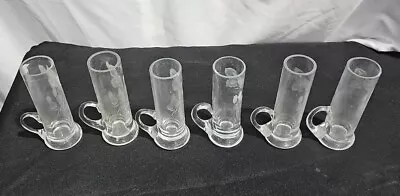 Vintage 4  Thistle Clear Floral Shot Glass With Handle Lot Of 6 • $15